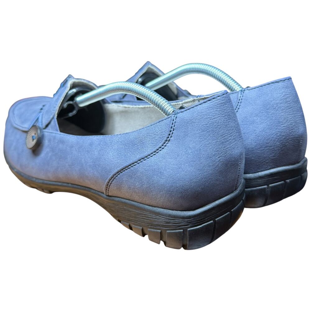 WHITE MOUNTAIN Judo Women's 10M Blue Slip On Comfort Shoes Button Detail Flats - Picture 3 of 11